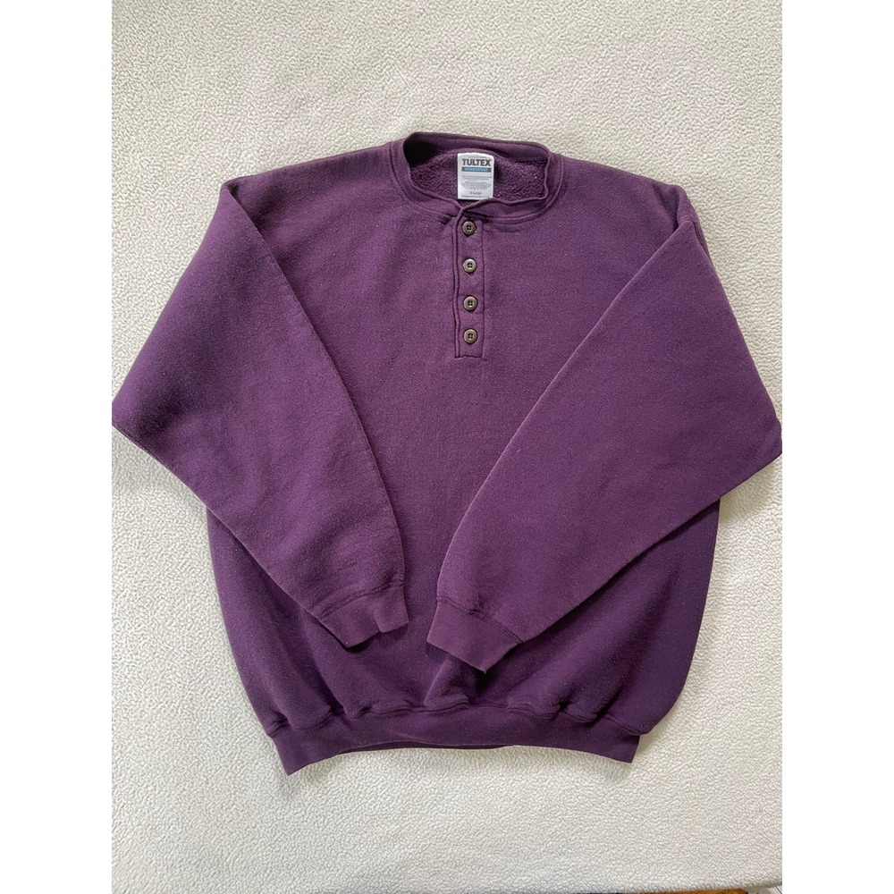 90s Vintage Tultex Mens XL Henley Sweatshirt Purple Superweight Fleece Pullover